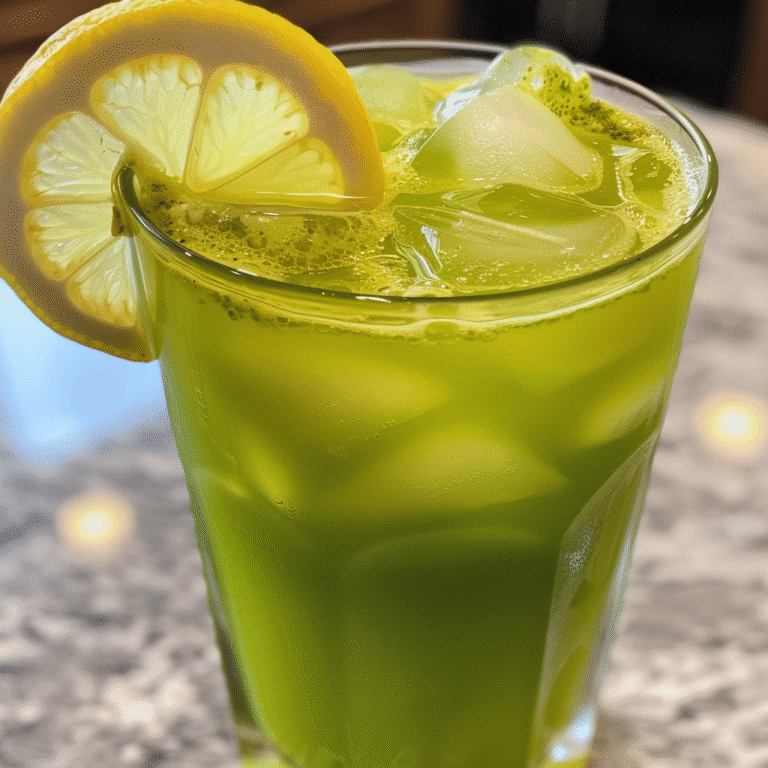 Homemade matcha lemonade with fresh lemon and ice